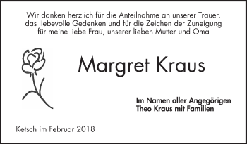 Traueranzeige von Margret Kraus von Schwetzinger Zeitung