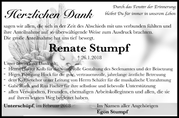 Traueranzeige von Renate Stumpf von Fränkische Nachrichten