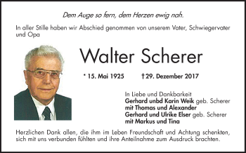 Traueranzeige von Walter Scherer von Mannheimer Morgen / Schwetzinger Zeitung