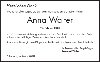 Traueranzeige von Anna Walter von Bergsträßer Anzeiger