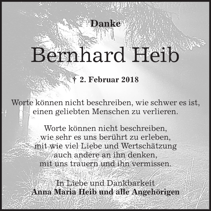  Traueranzeige für Bernhard Heib vom 23.03.2018 aus Bergsträßer Anzeiger