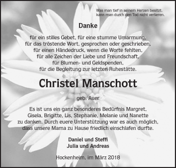 Traueranzeige von Christel Manschott von Schwetzinger Zeitung