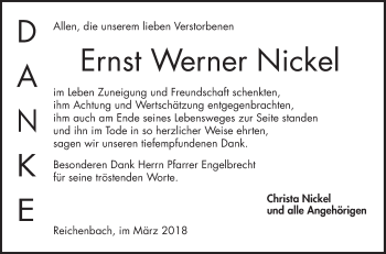 Traueranzeige von Ernst Werner Nickel von Bergsträßer Anzeiger