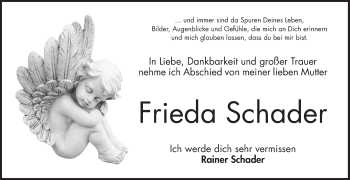 Traueranzeige von Frieda Schader von Bergsträßer Anzeiger