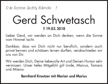 Traueranzeige von Gerd Schwetasch von Südhessen Morgen