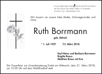 Traueranzeige von Ruth Borrmann von Bergsträßer Anzeiger