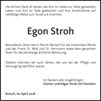 Traueranzeige von Egon Stroh von Schwetzinger Zeitung