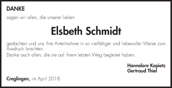 Traueranzeige von Elsbeth Schmidt von Fränkische Nachrichten