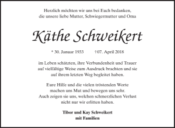 Traueranzeige von Käthe Schweikert von Schwetzinger Zeitung