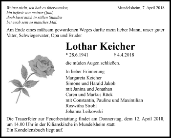 Traueranzeige von Lothar Keicher von Fränkische Nachrichten