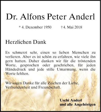 Traueranzeige von Alfons Peter Anderl von Bergsträßer Anzeiger