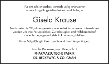 Traueranzeige von Gisela Krause von Bergsträßer Anzeiger