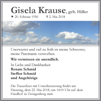 Traueranzeige von Gisela Krause von Bergsträßer Anzeiger