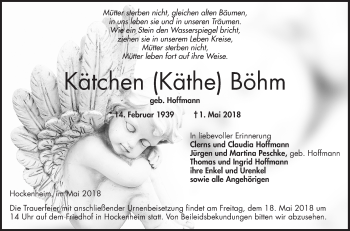 Traueranzeige von Kätchen Käthe Böhm von Schwetzinger Zeitung