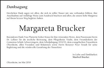 Traueranzeige von Margareta Brucker von Schwetzinger Zeitung