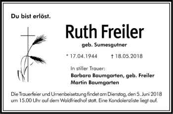 Traueranzeige von Ruth Freier von Südhessen Morgen