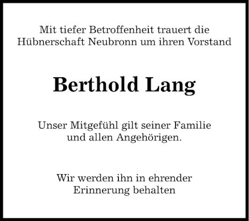  Traueranzeige für Berthold Lang vom 25.06.2018 aus Fränkische Nachrichten