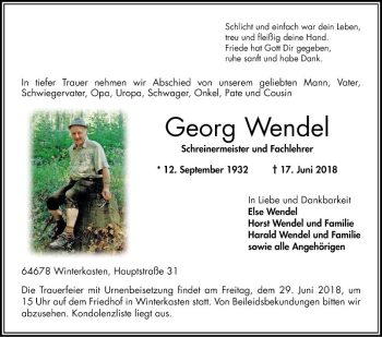 Traueranzeige von Georg Wendel von Bergsträßer Anzeiger