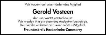 Traueranzeige von Gerold Vosteen von Schwetzinger Zeitung
