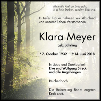 Traueranzeige von Klara Meyer von Bergsträßer Anzeiger