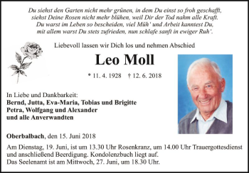 Traueranzeige von Leo Moll von Fränkische Nachrichten