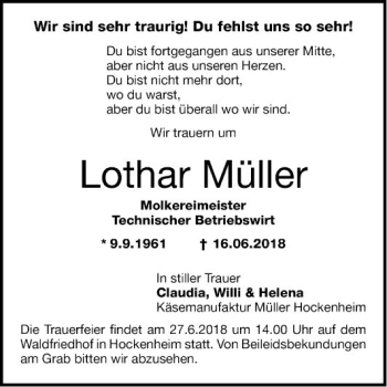 Traueranzeige von Lothar Müller von Schwetzinger Zeitung