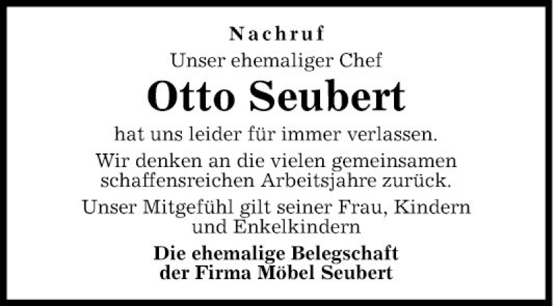  Traueranzeige für Otto Seubert vom 25.06.2018 aus Fränkische Nachrichten