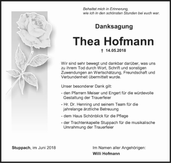 Traueranzeige von Thea Hofmann von Fränkische Nachrichten