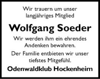Traueranzeige von Wolfgang Soeder von Schwetzinger Zeitung