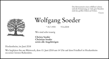 Traueranzeige von Wolfgang Soeder von Schwetzinger Zeitung