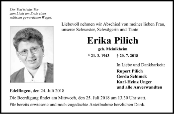 Traueranzeige von Erika Pilich von Fränkische Nachrichten