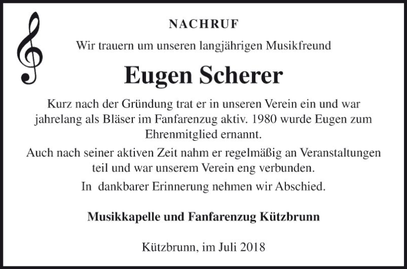  Traueranzeige für Eugen Scherer vom 25.07.2018 aus Fränkische Nachrichten