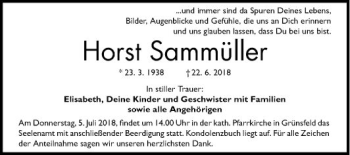 Traueranzeige von Horst Sammüller von Mannheimer Morgen