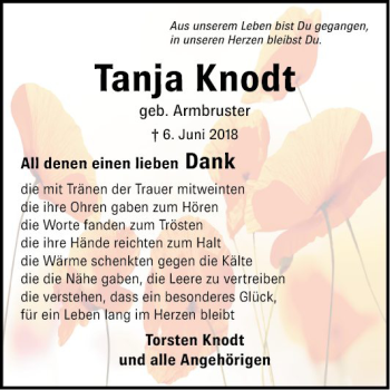 Traueranzeige von Tanja Knodt von Schwetzinger Zeitung