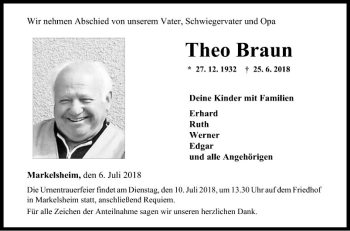 Traueranzeige von Theo Braun von Fränkische Nachrichten