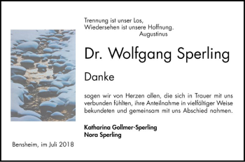 Traueranzeige von Wolfgang Sperling von Bergsträßer Anzeiger