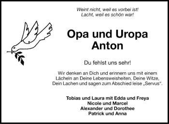 Traueranzeige von Anton  von Fränkische Nachrichten