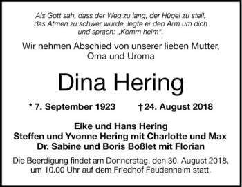 Traueranzeige von Dina Hering von Mannheimer Morgen