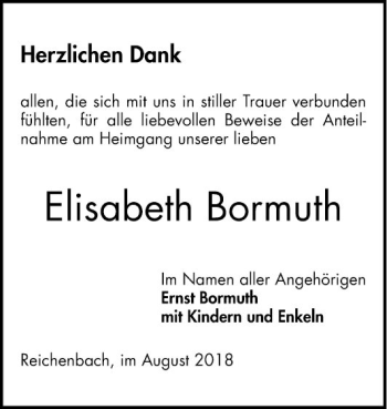 Traueranzeige von Elisabeth Bormuth von Bergsträßer Anzeiger