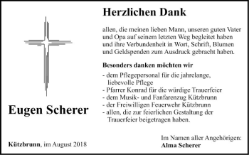 Traueranzeige von Eugen Scherer von Fränkische Nachrichten