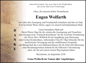 Traueranzeige von Eugen Wolfarth von Fränkische Nachrichten