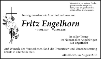 Traueranzeige von Fritz Engelhorn von Schwetzinger Zeitung