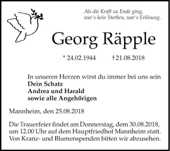 Traueranzeige von Georg Räpple von Mannheimer Morgen