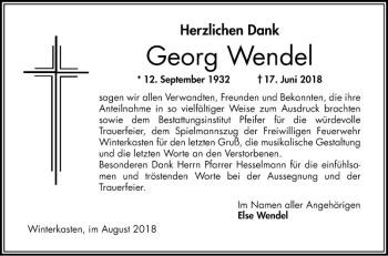 Traueranzeige von Georg Wendel von Bergsträßer Anzeiger