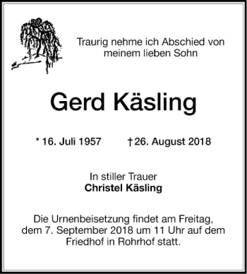 Traueranzeige von Gerd Käsling von Schwetzinger Zeitung
