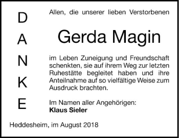 Traueranzeige von Gerda Magin von Mannheimer Morgen