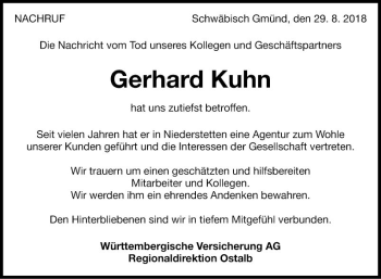 Traueranzeige von Gerhard Kuhn von Fränkische Nachrichten
