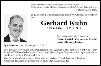 Traueranzeige von Gerhard Kuhn von Fränkische Nachrichten