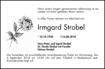 Traueranzeige von Irmgard Strobel von Mannheimer Morgen