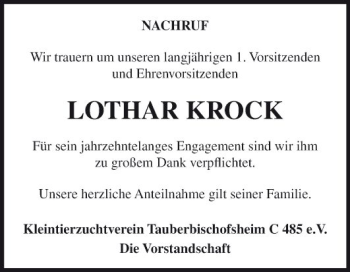 Traueranzeige von Lothar Krock von Fränkische Nachrichten